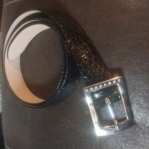 Canterbury Black Alligator Print Leather Belt Dress Made in Dominican Republic